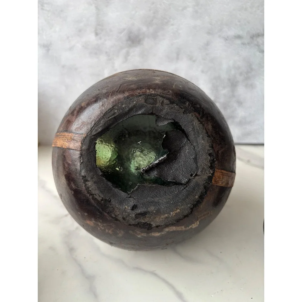 Vintage Leather Wrapped Glass Decanter Spanish Wine Bottle EMPTY